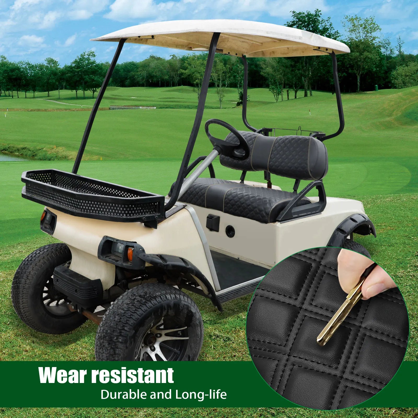 Golf Cart Seat Covers Kit Fit | Club Car DS OEM Ordinary Seat Cushion, Vinyl Material/Soft, Comfortable & Easy to Clean
