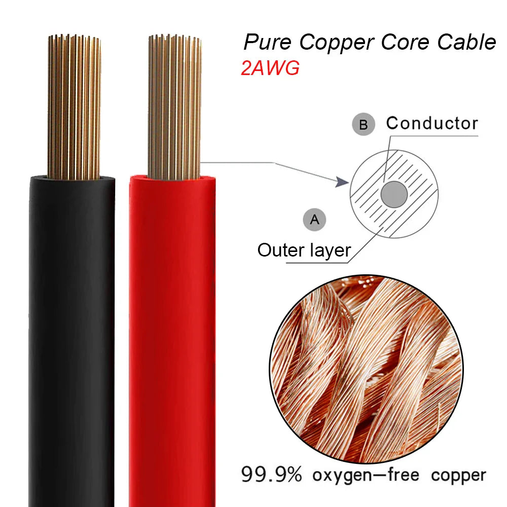 A Pair Of Red Black 30m 2AWG Battery Inverter Cable Set Cable With Terminals Copper Wire Connector For Car RV Marine Inverter