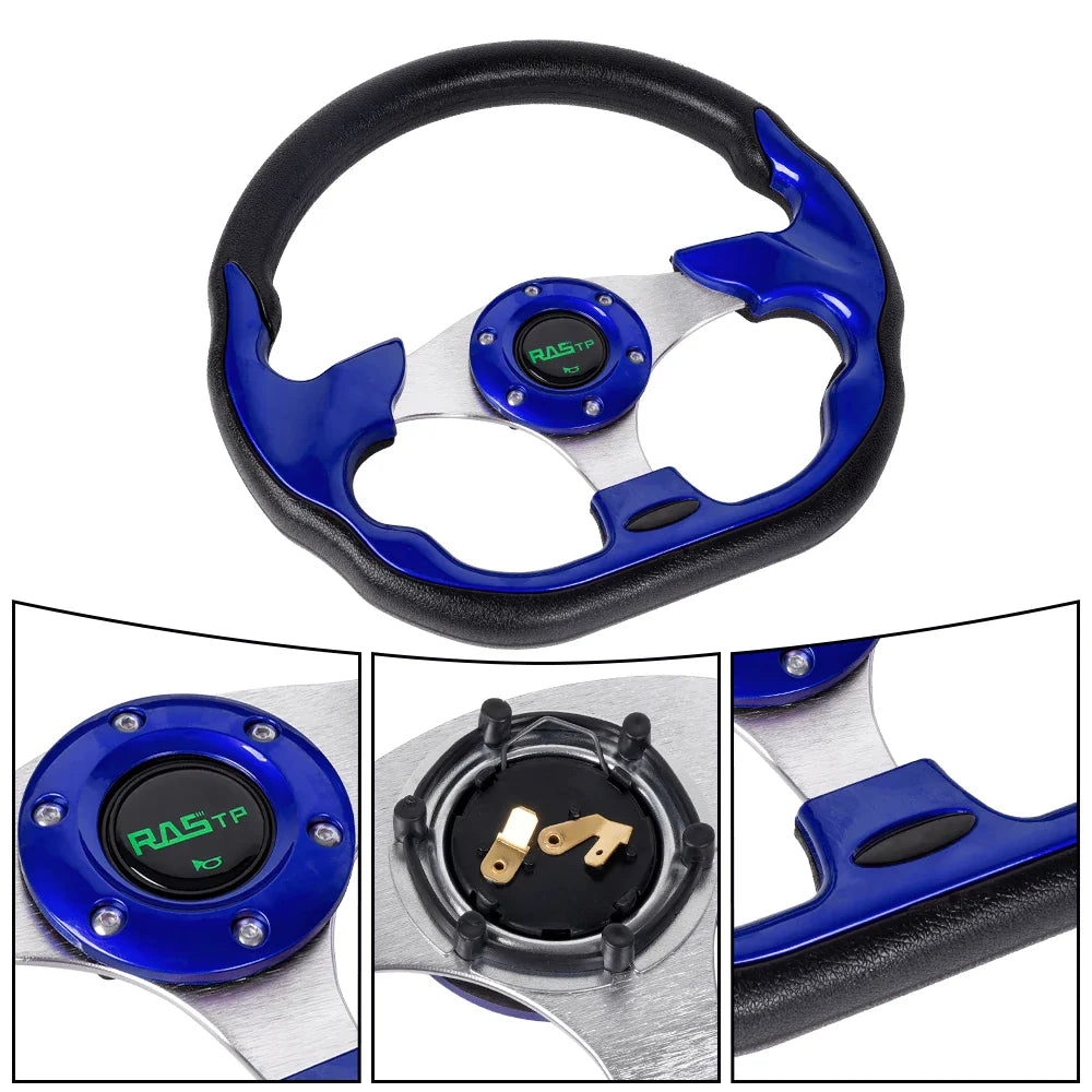 14 Inch 350mm Red Sport Racing Steering Wheel for Golf Cart – PU Leather, Universal Fit