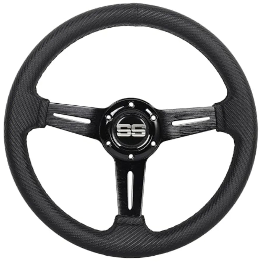 350mm Sport Racing Steering Wheel for Golf Cart – PU Leather, Universal 5/6 Hole