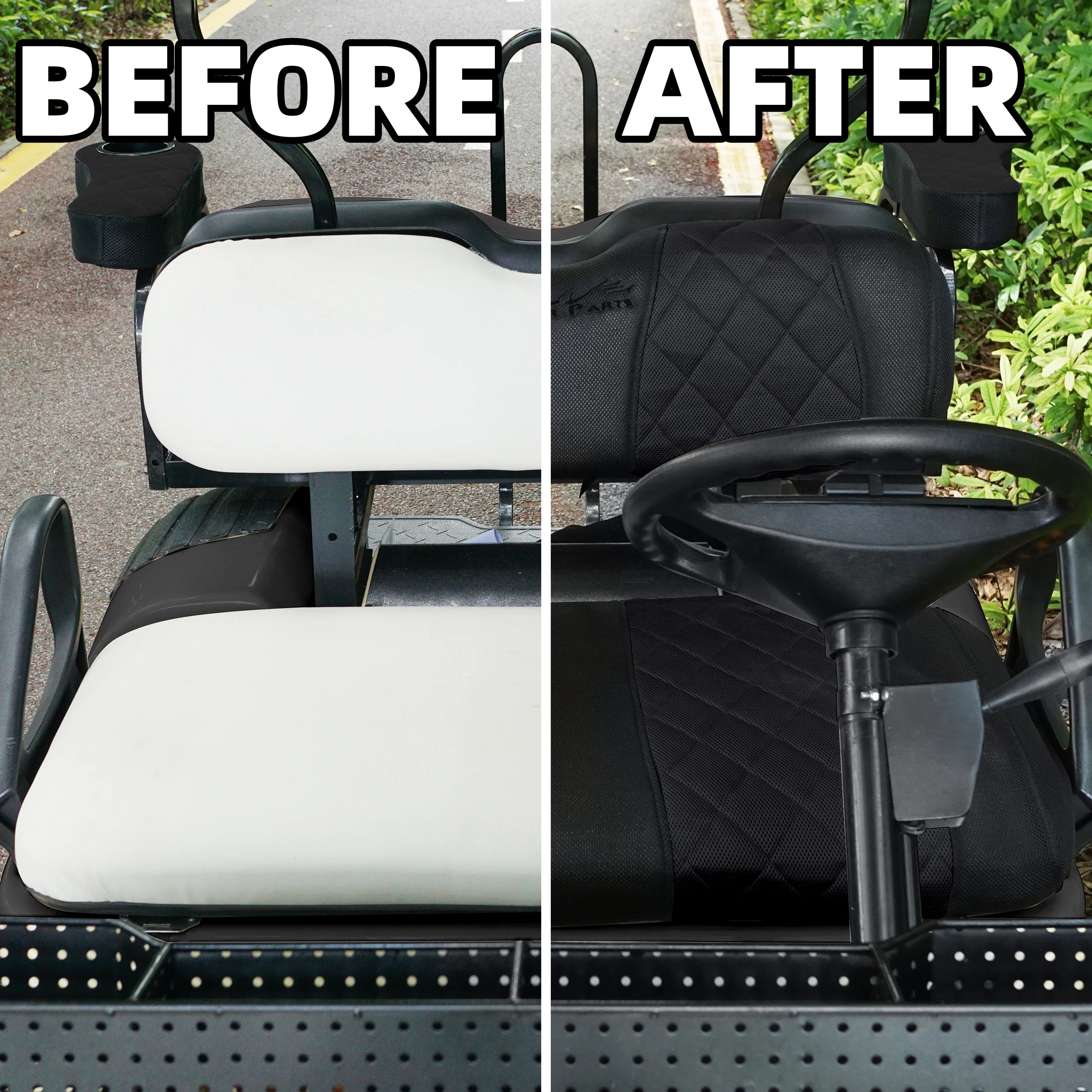 EZGO TXT & RXV Golf Cart Seat Covers – Diamond Design Breathable Mesh, Easy Install