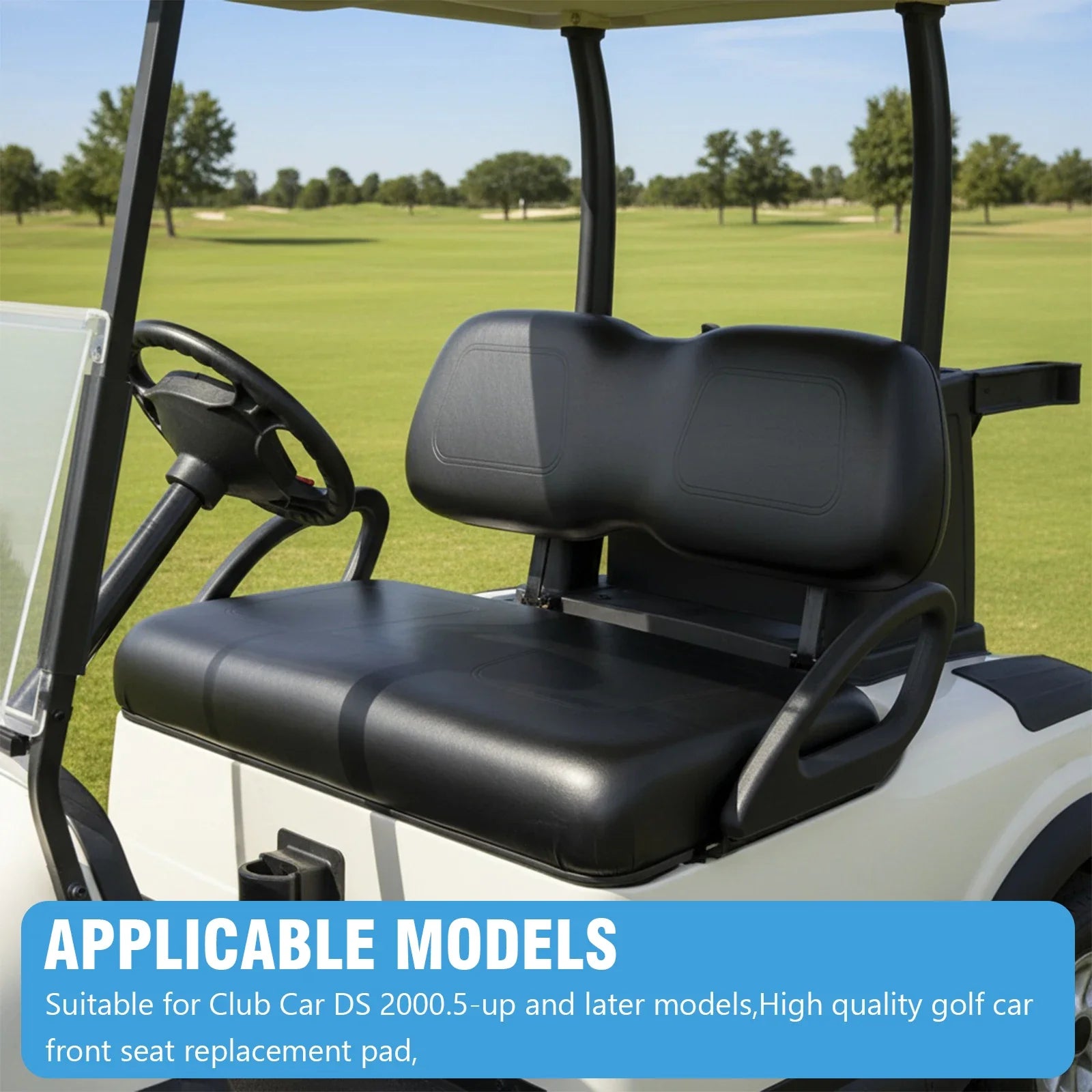 Club Car DS Front Seat Cushion Set – Black PU Leather Bottom & Backrest Kit (2000.5 & Up)