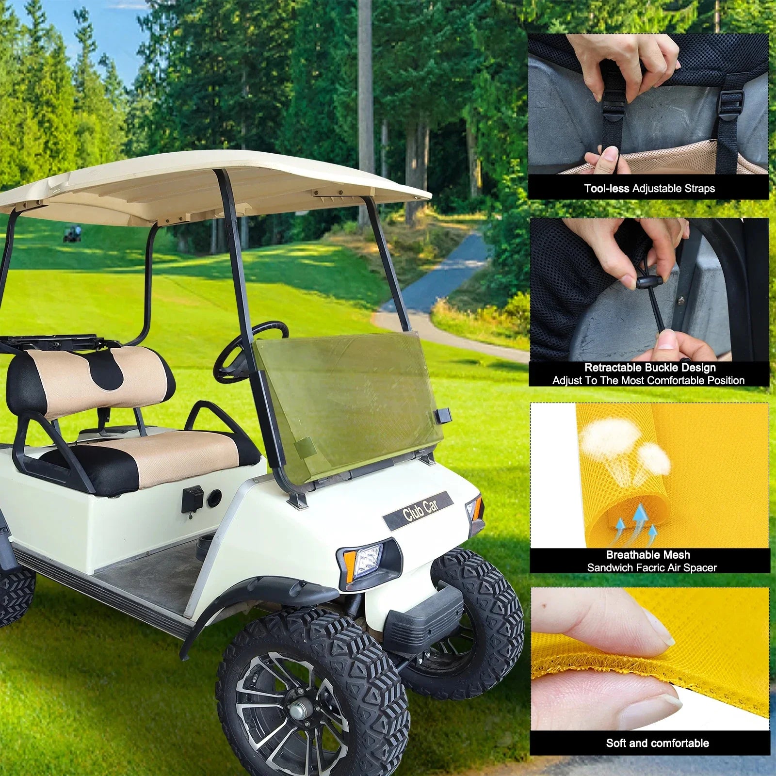 Golf Cart Seat Cover Set – Breathable Mesh Cushion Cover for Club Car, EZGO & Yamaha