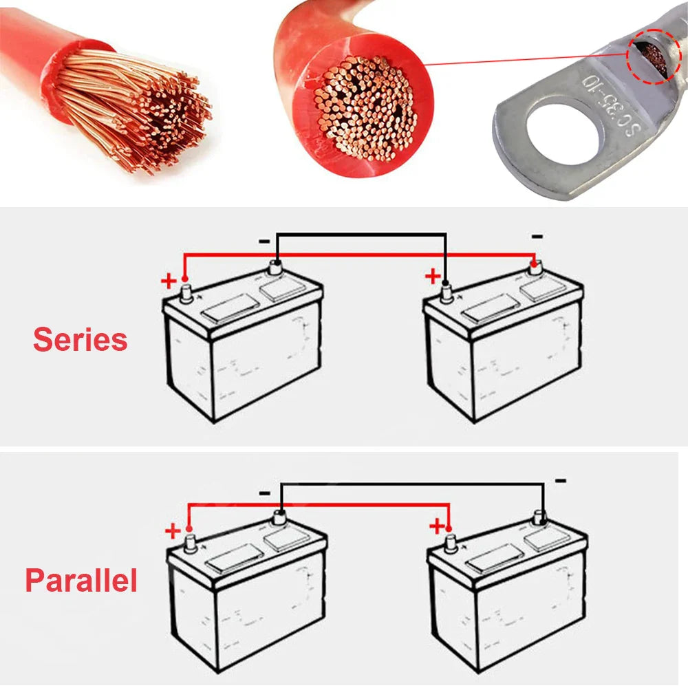 2/4AWG 30/50CM Battery Inverter Cable Set With Terminals Stranded Copper Cord Solar Power Connection Wire With Lugs