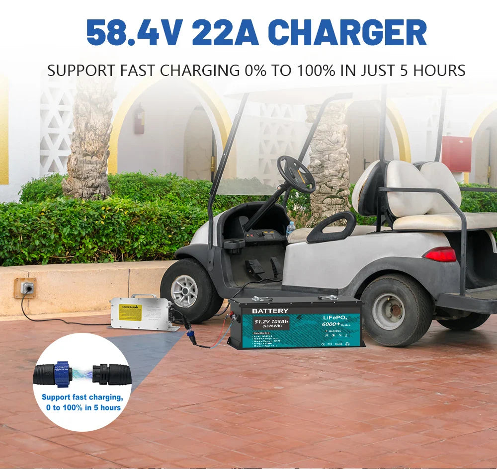 48V 150Ah LiFePO4 Battery 7.6KW Bluetooth Golf Car Battery 16S 200A BMS 51.2V 105Ah 5KW 6000+Cycles LED Display Grade A Cells
