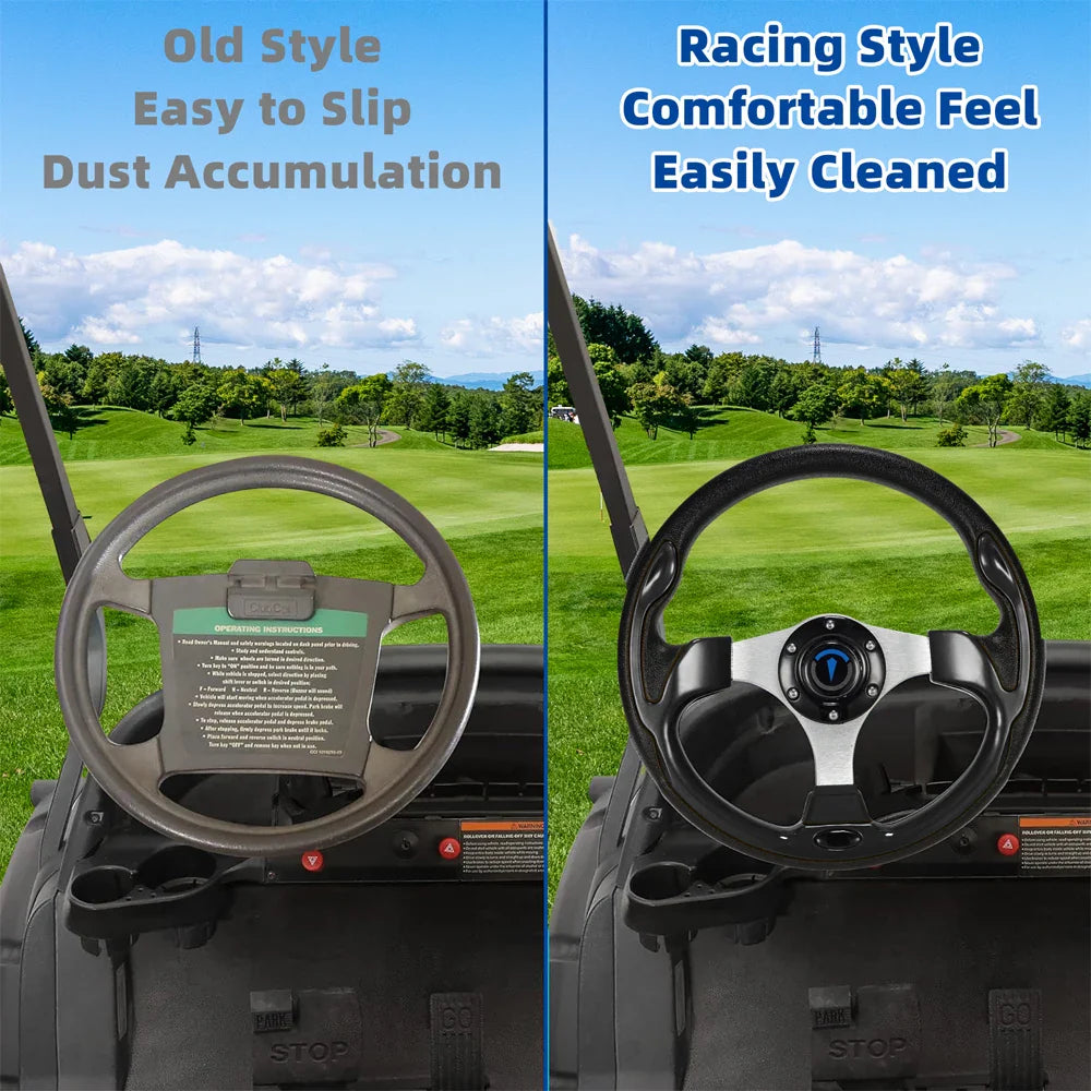 13 Inch 320mm Universal Golf Cart Steering Wheel – PU Leather, 5/6 Hole