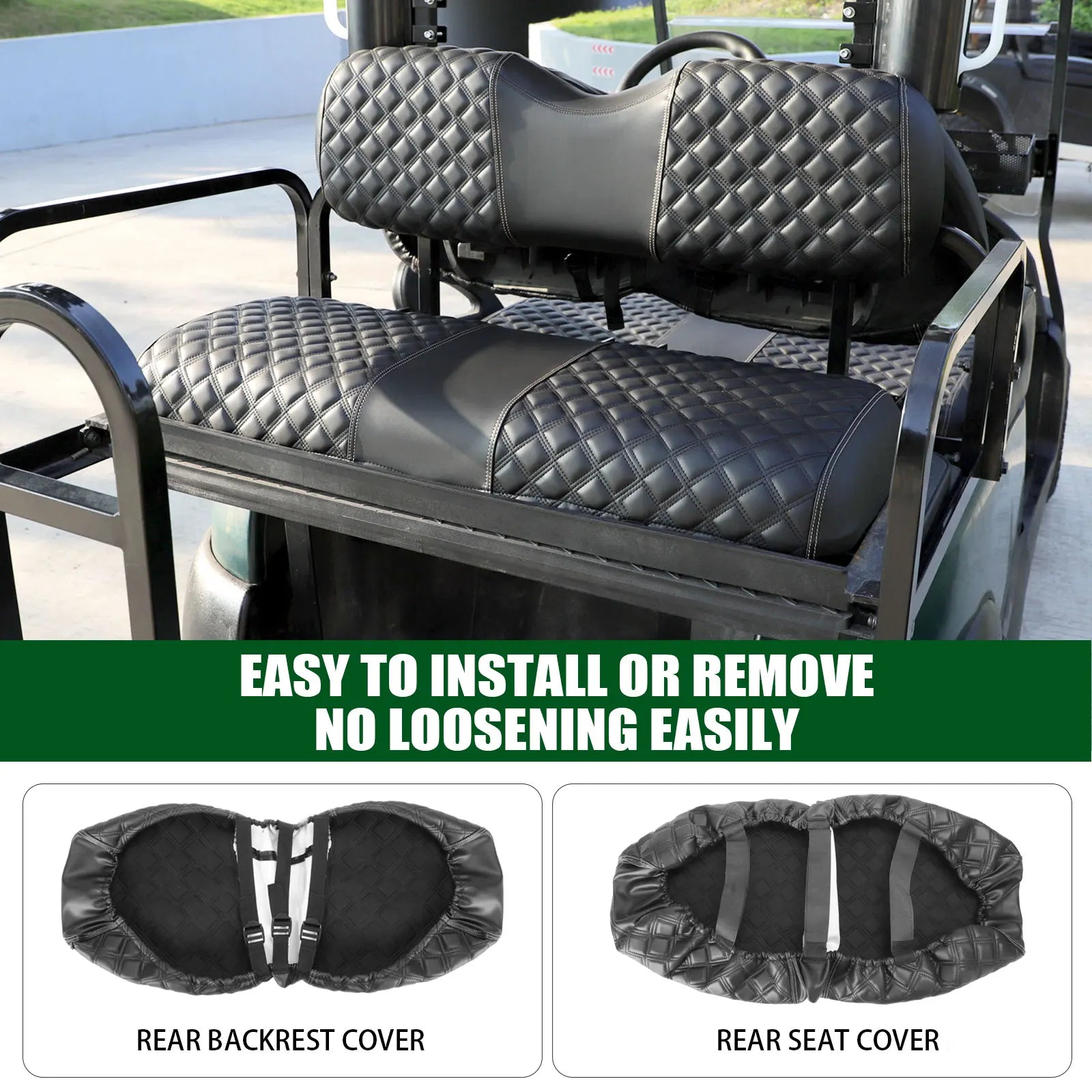 Golf Cart Seat Covers Kit | Aftermarket Rear Seat, | Common Seat Cushion, Marine Grade Vinyl Material/Easy to Clean