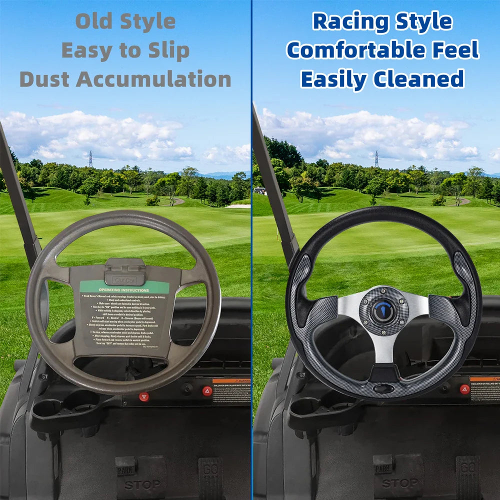 13 Inch 320mm Universal Golf Cart Steering Wheel – PU Leather, 5/6 Hole