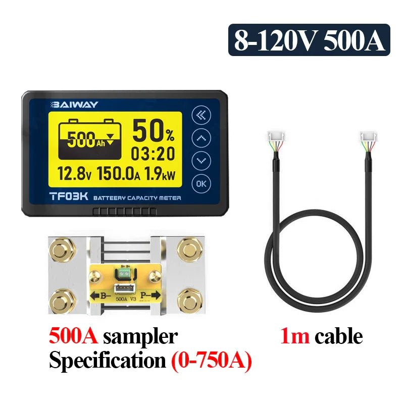 DC8-120V Coulomb Counter Meter Battery Capacity Indicator Voltage Current 50A/100A/350A/500A Coulomb Counter for Electric Car