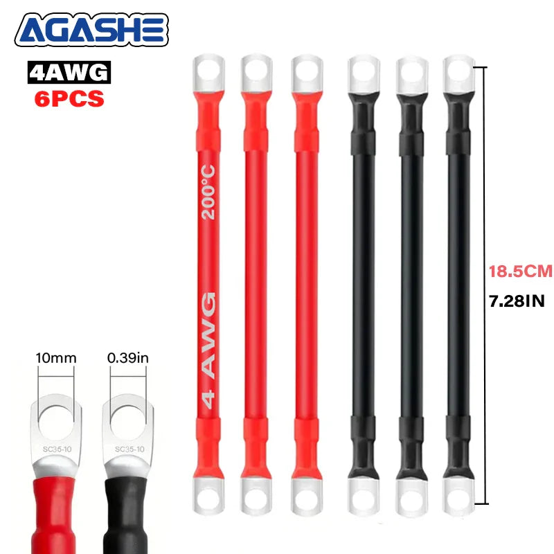 4AWG/6AWG Battery Cables with Screw Terminals, 18.5cm/7.3in Total Length, Copper Cable for Cars, Motorcycles, RVs,