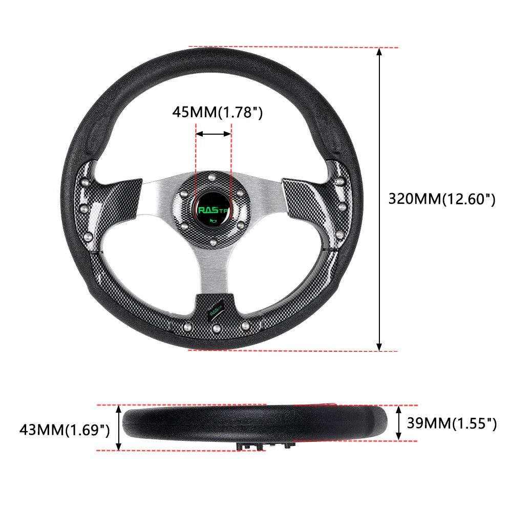 13 Inch 320mm Golf Cart Steering Wheel – PU Leather, Universal 5/6 Hole