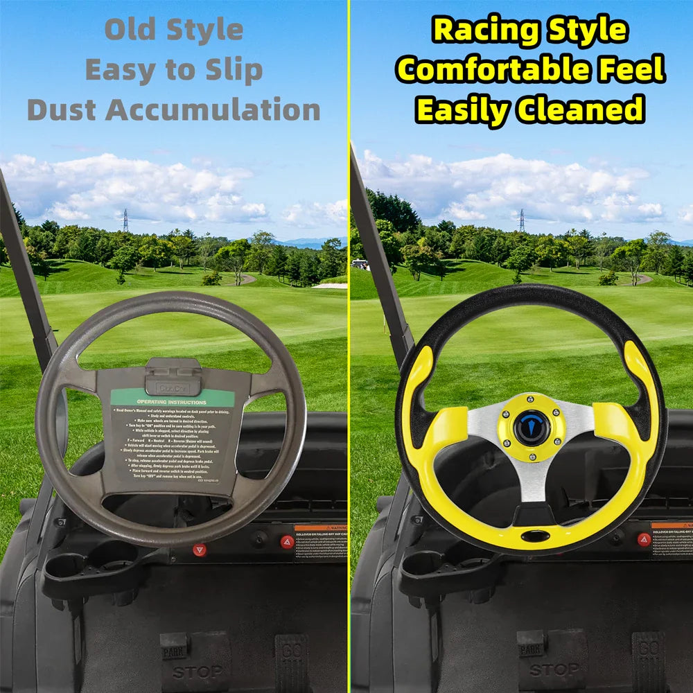 13 Inch 320mm Universal Golf Cart Steering Wheel – PU Leather, 5/6 Hole