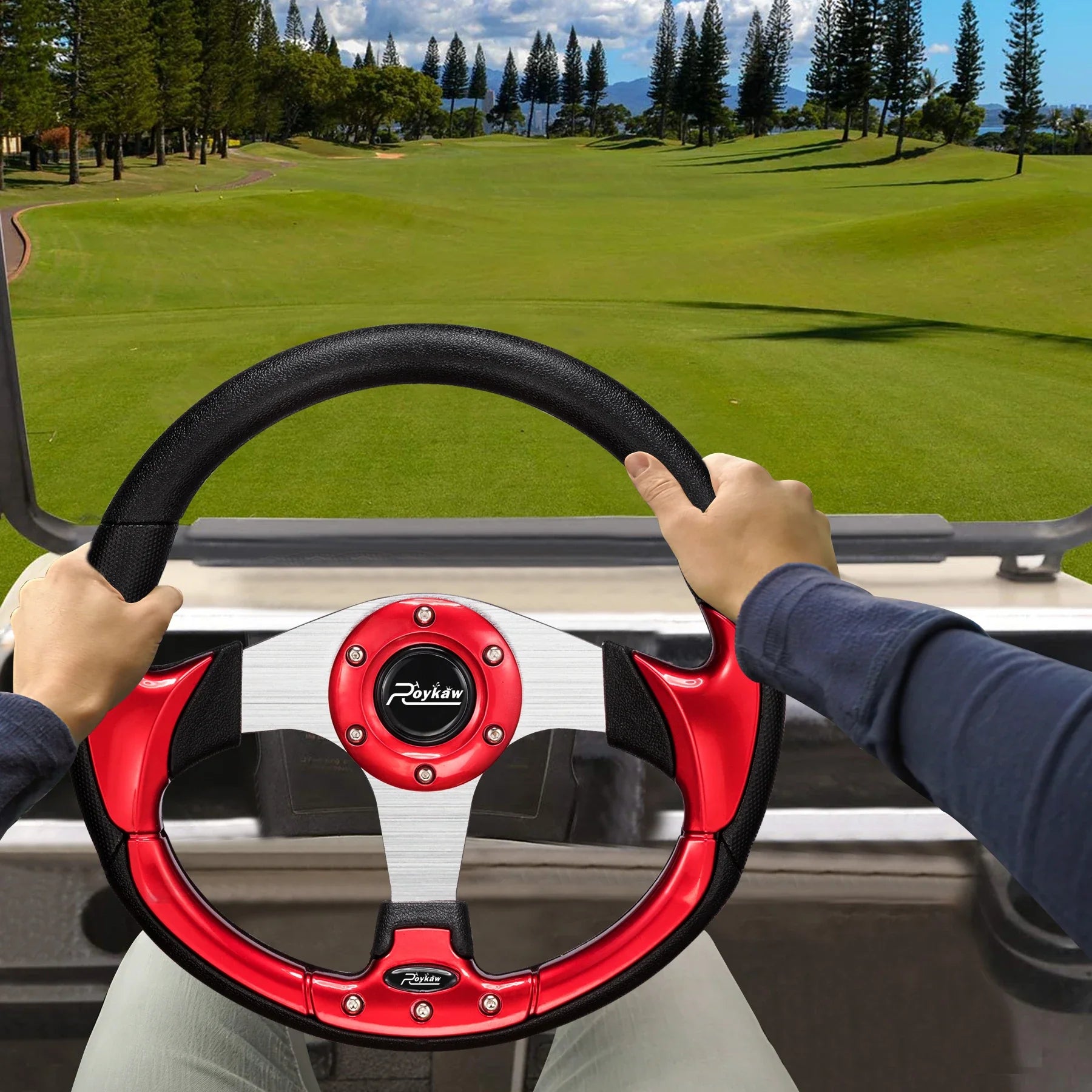 Roykaw Golf Cart Steering Wheel Fit for EZGO TXT/RXV, Club Car DS/Precedent/Tempo, Yamaha G29/Drive/Drive2 & Most Golf Carts