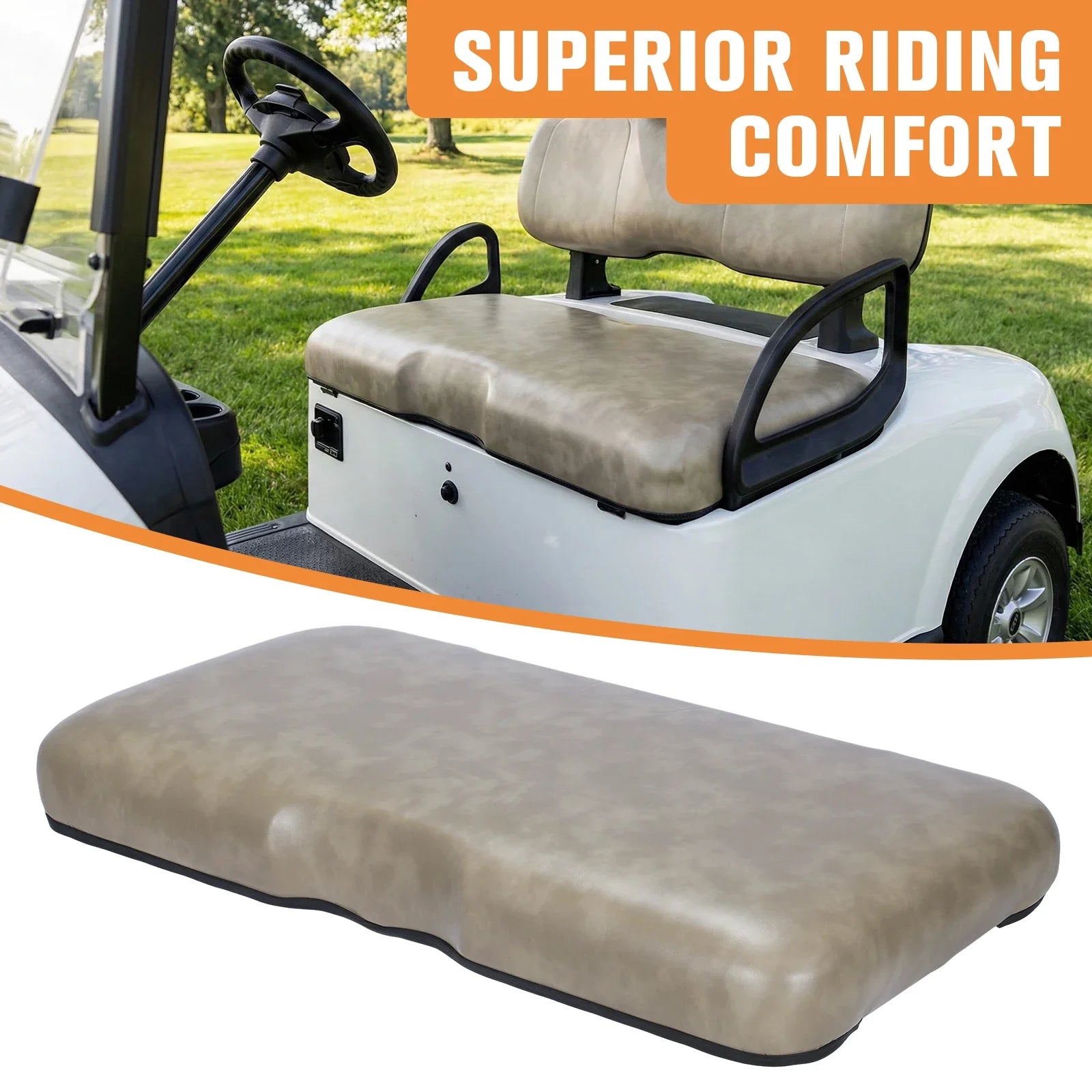 EZGO RXV Front Seat Bottom Cushion Assembly – Beige PU Leather with Mounting Hardware (2008 & Up)