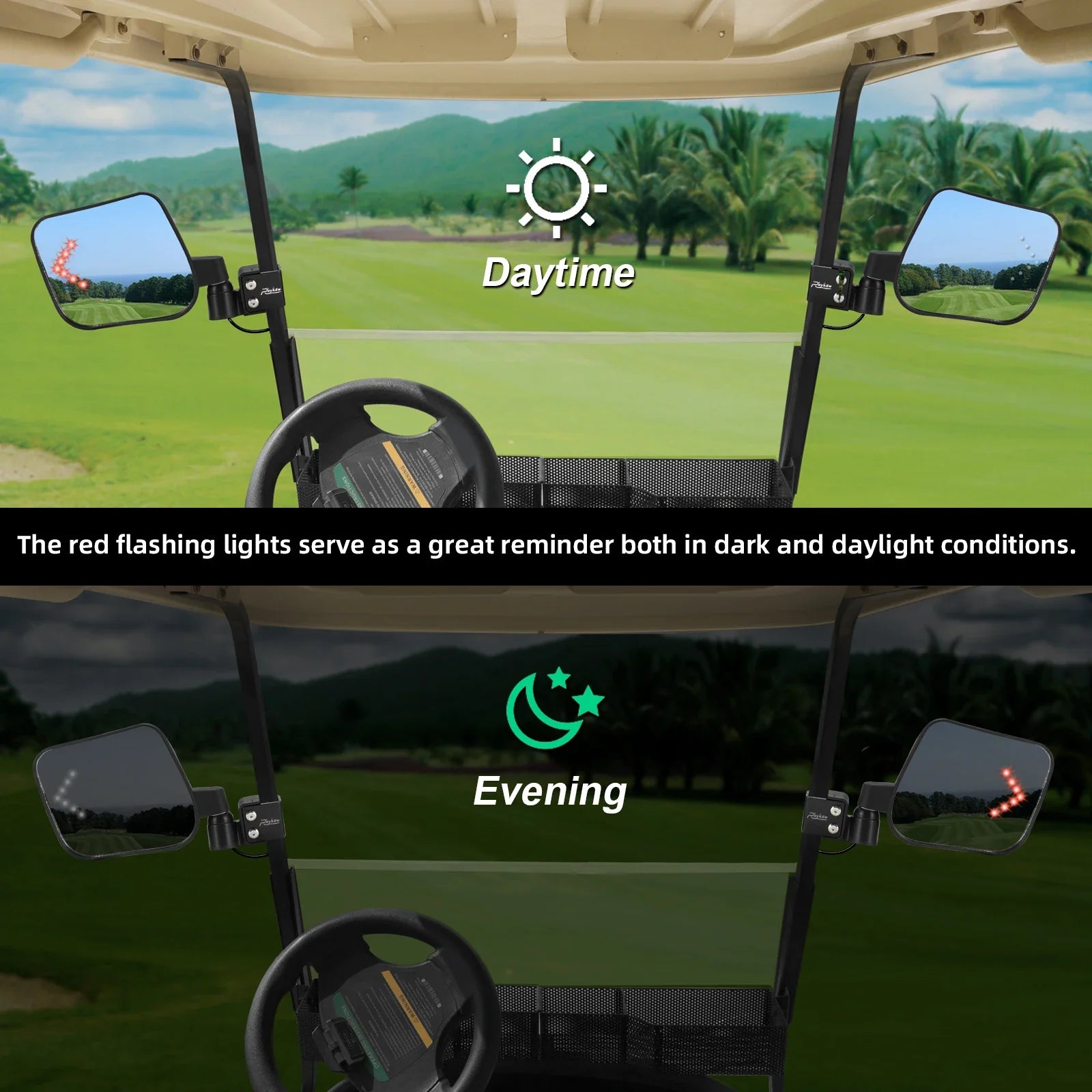 LED Turn Signal Folding Golf Cart Side Mirrors for EZGO/Club Car/Yamaha