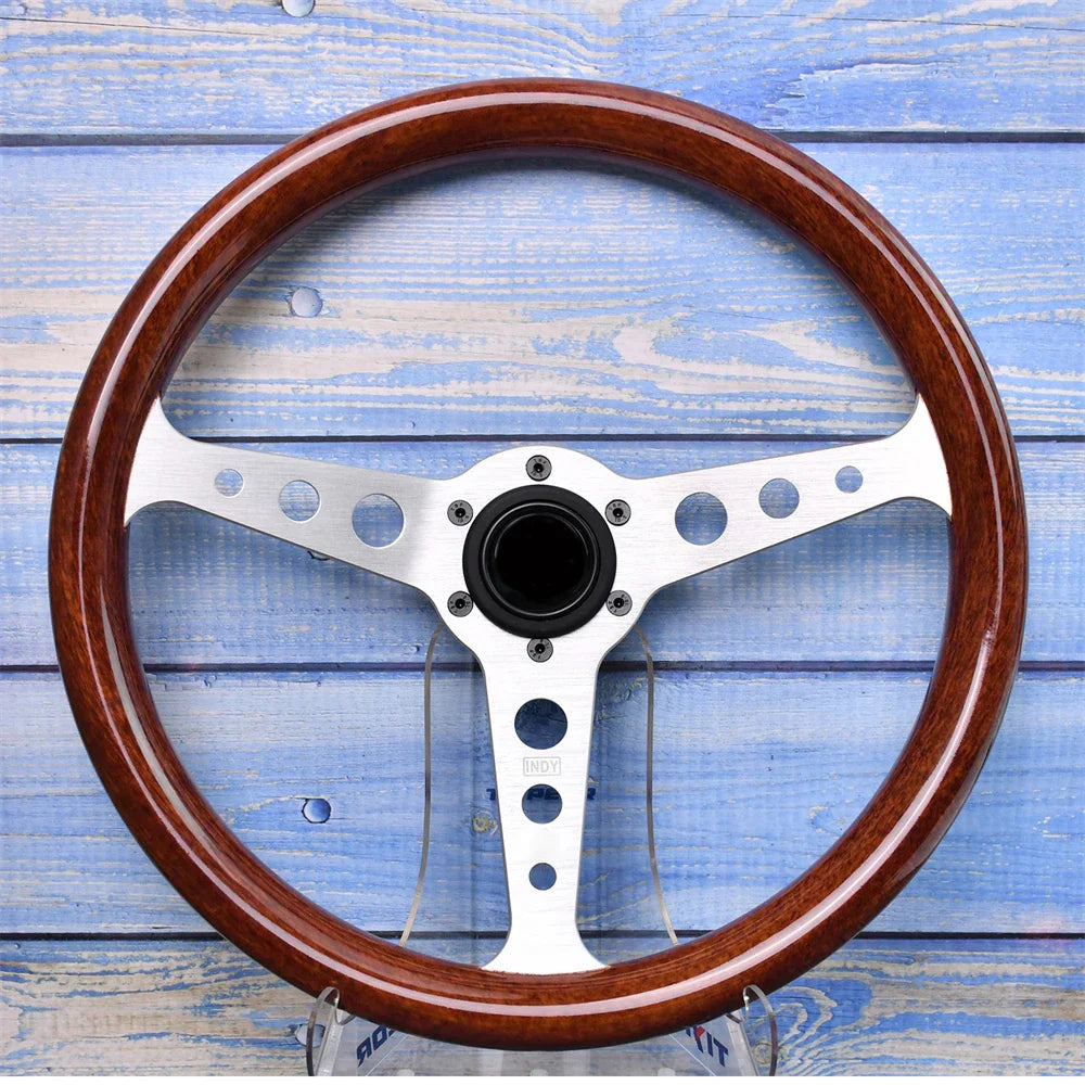 14 Inch 345mm Retro Wood Grain Sport Steering Wheel – Drift Racing with Anti-Slip Bracket