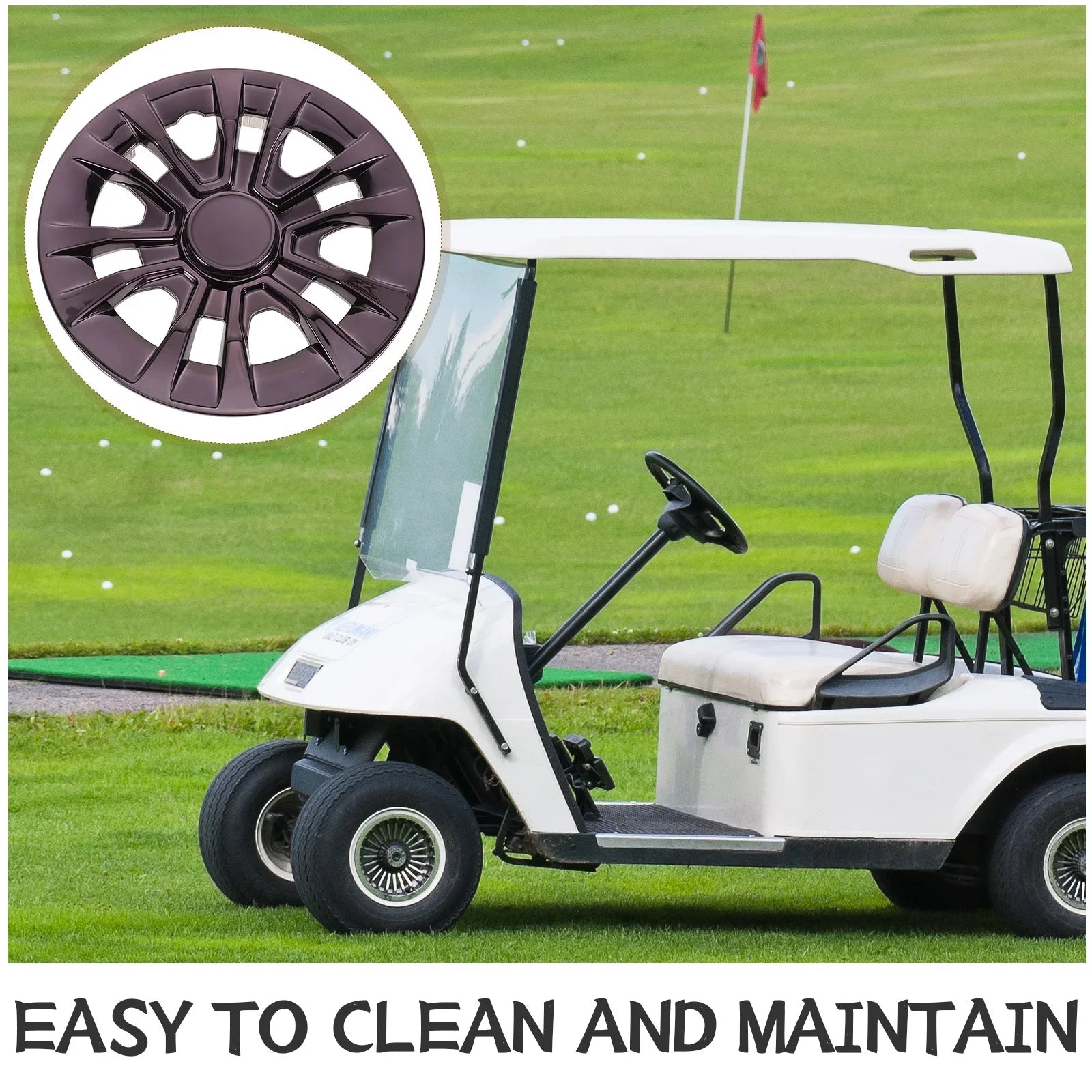 8" Black Golf Cart Wheel Hub Caps – Weather Resistant Trim Cover (Single)