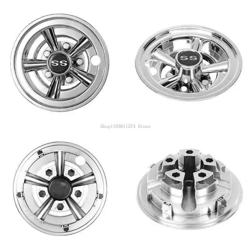 8" Golf Cart Hub Caps – Rust-Proof Silver & Black Wheel Covers (Set of 4)