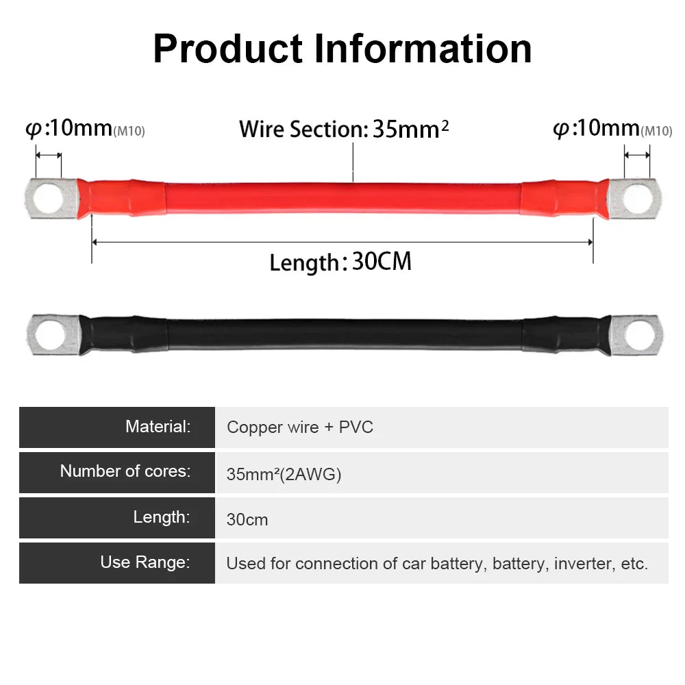 2/4AWG 30/50CM Battery Inverter Cable Set With Terminals Stranded Copper Cord Solar Power Connection Wire With Lugs