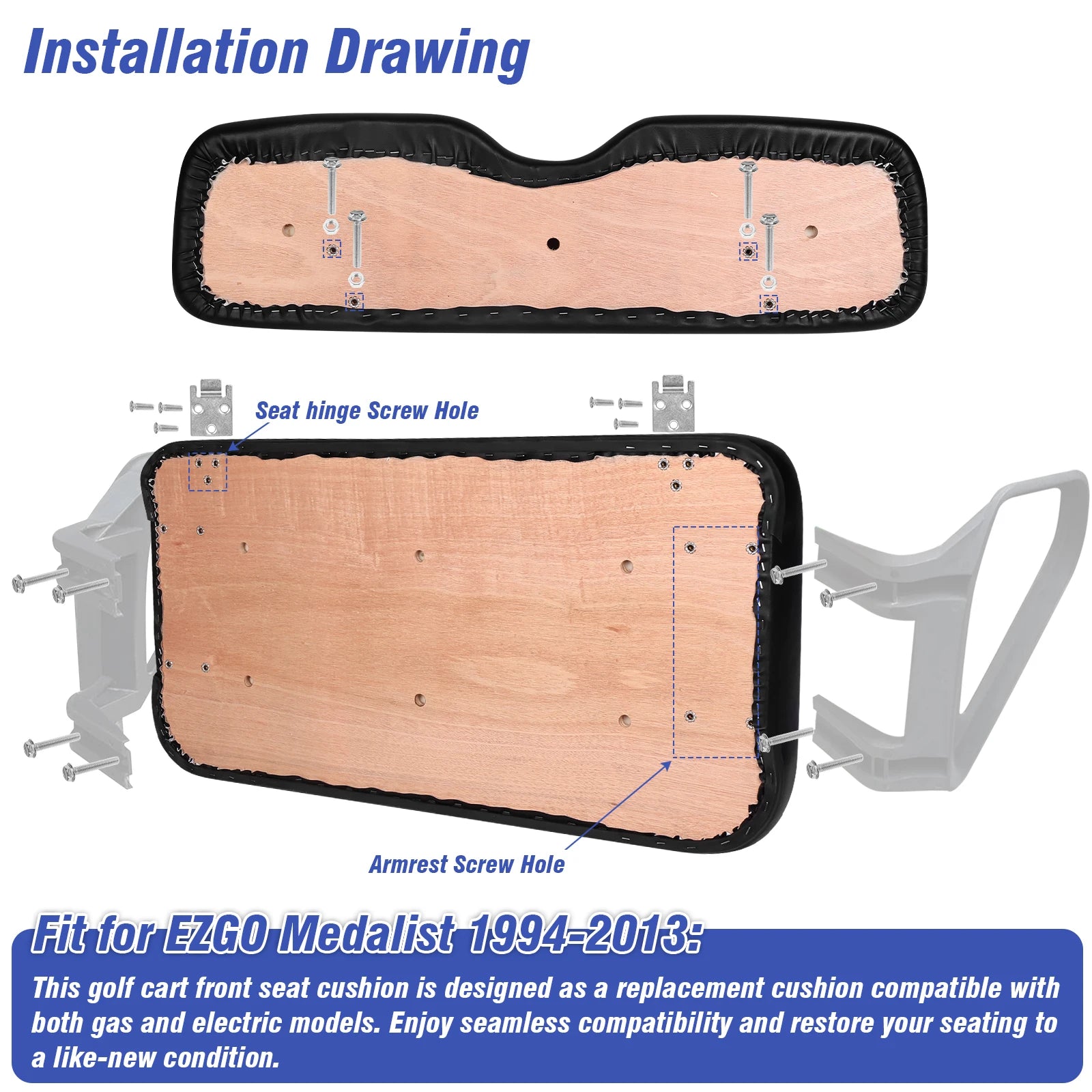EZGO Medalist TXT Front Seat Cushion Replacement – PU Leather Bottom & Backrest Kit (1994–2013)