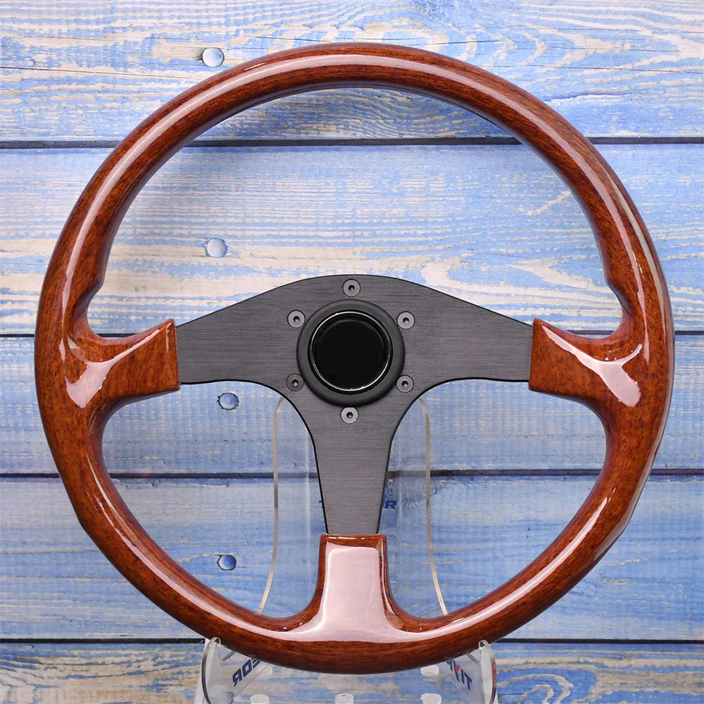 14 Inch 345mm Retro Wood Grain Sport Steering Wheel – Drift Racing with Anti-Slip Bracket