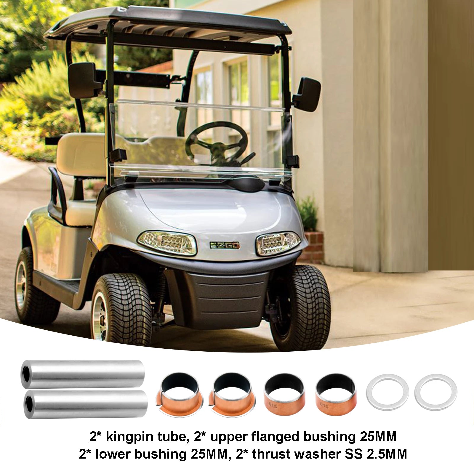 Golf Cart Bushing Spindle King Pin Tube Fit | EZGO TXT/RXV , Replaces #70648G01,70749G01, 70745G01