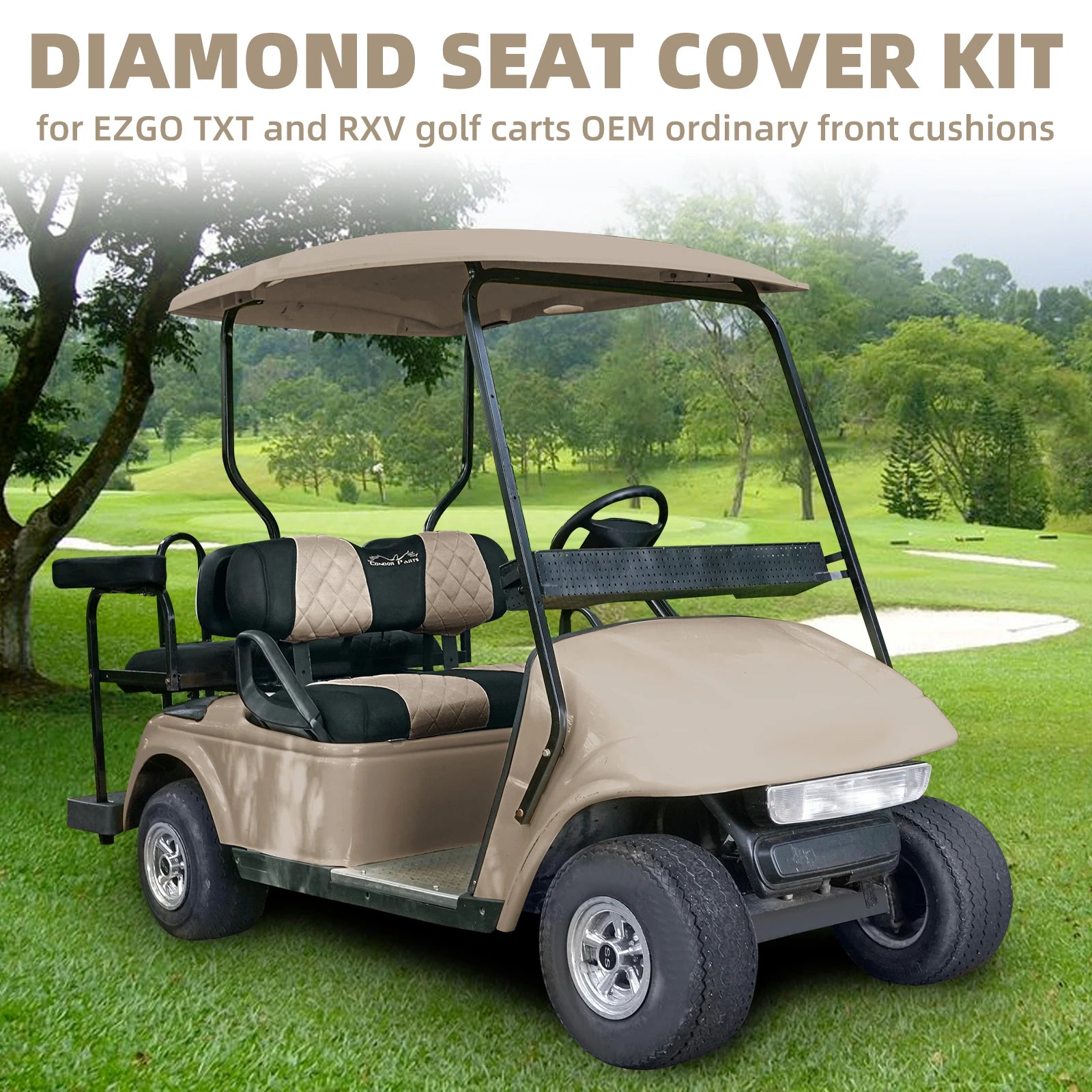 EZGO TXT & RXV Golf Cart Seat Covers – Diamond Design Breathable Mesh, Easy Install