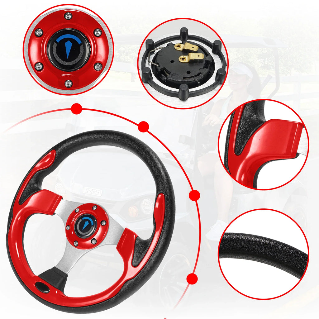 13 Inch 320mm Universal Golf Cart Steering Wheel – PU Leather, 5/6 Hole