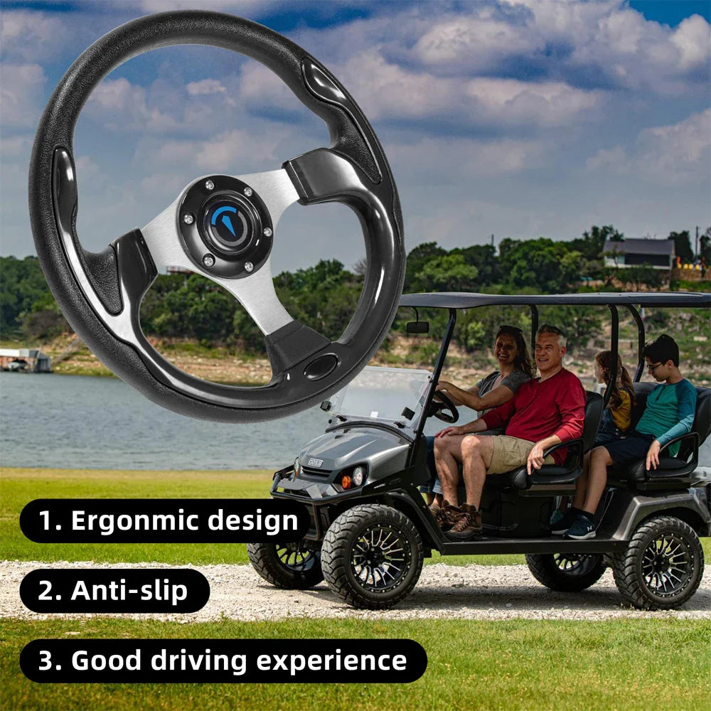 13 Inch 320mm Universal Golf Cart Steering Wheel – PU Leather, 5/6 Hole