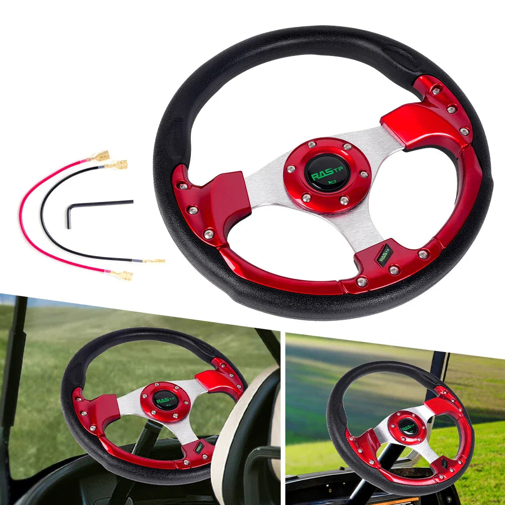 13 Inch 320mm Golf Cart Steering Wheel – PU Leather, Universal 5/6 Hole