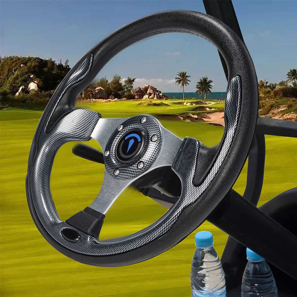 13 Inch 320mm Universal Golf Cart Steering Wheel – PU Leather, 5/6 Hole