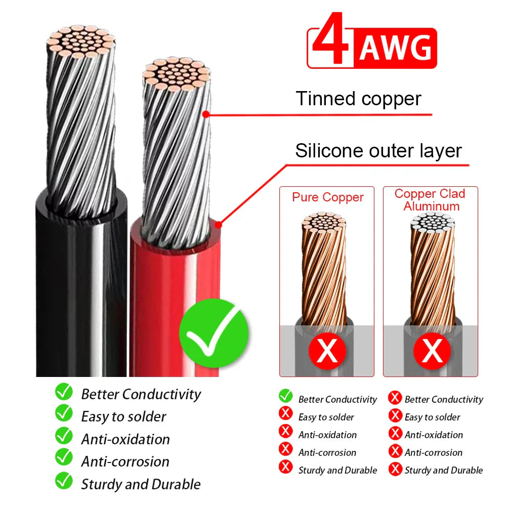2/4AWG 30/50CM Battery Inverter Cable Set With Terminals Stranded Copper Cord Solar Power Connection Wire With Lugs