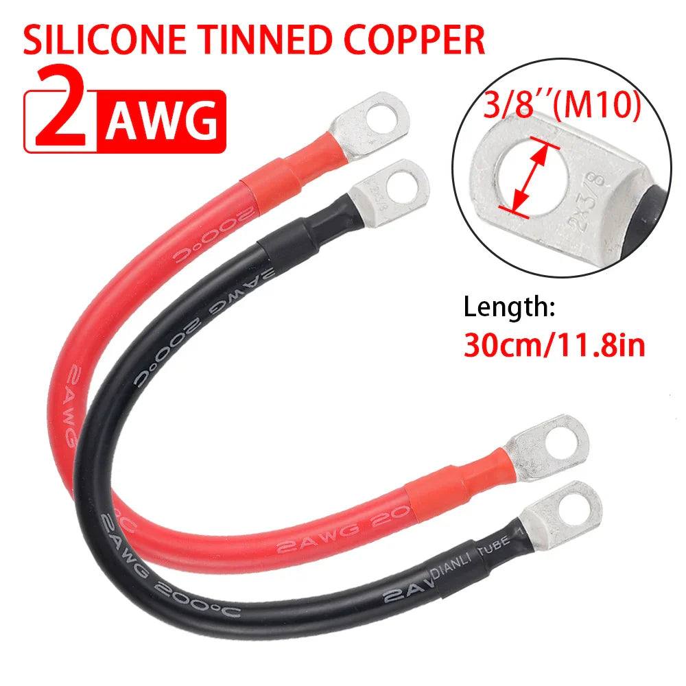 2/4AWG 30/50CM Battery Inverter Cable Set With Terminals Stranded Copper Cord Solar Power Connection Wire With Lugs