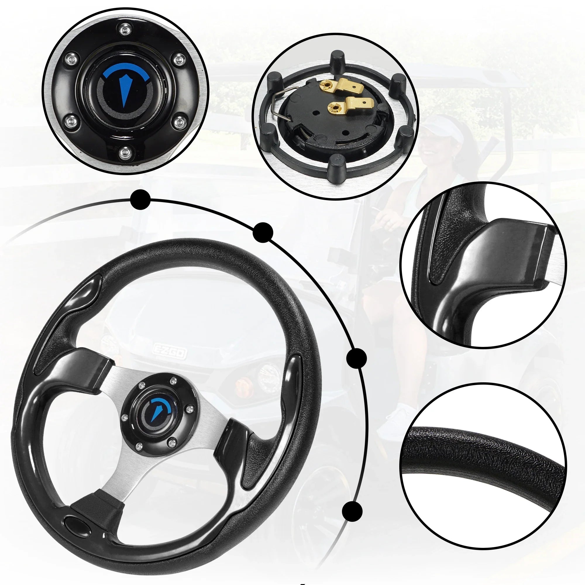13 Inch 320mm Universal Golf Cart Steering Wheel – PU Leather, 5/6 Hole