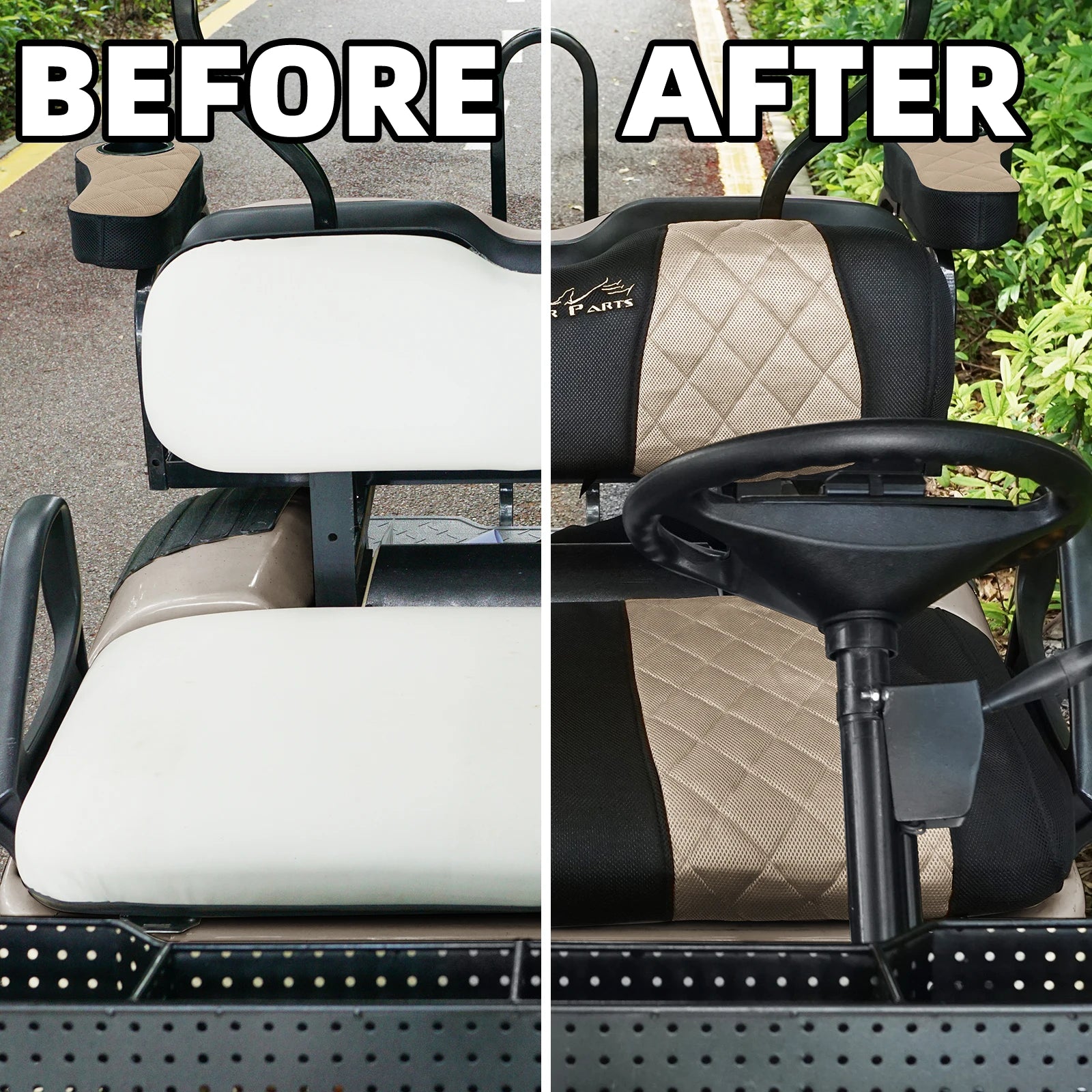 EZGO TXT & RXV Golf Cart Seat Covers – Diamond Design Breathable Mesh, Easy Install