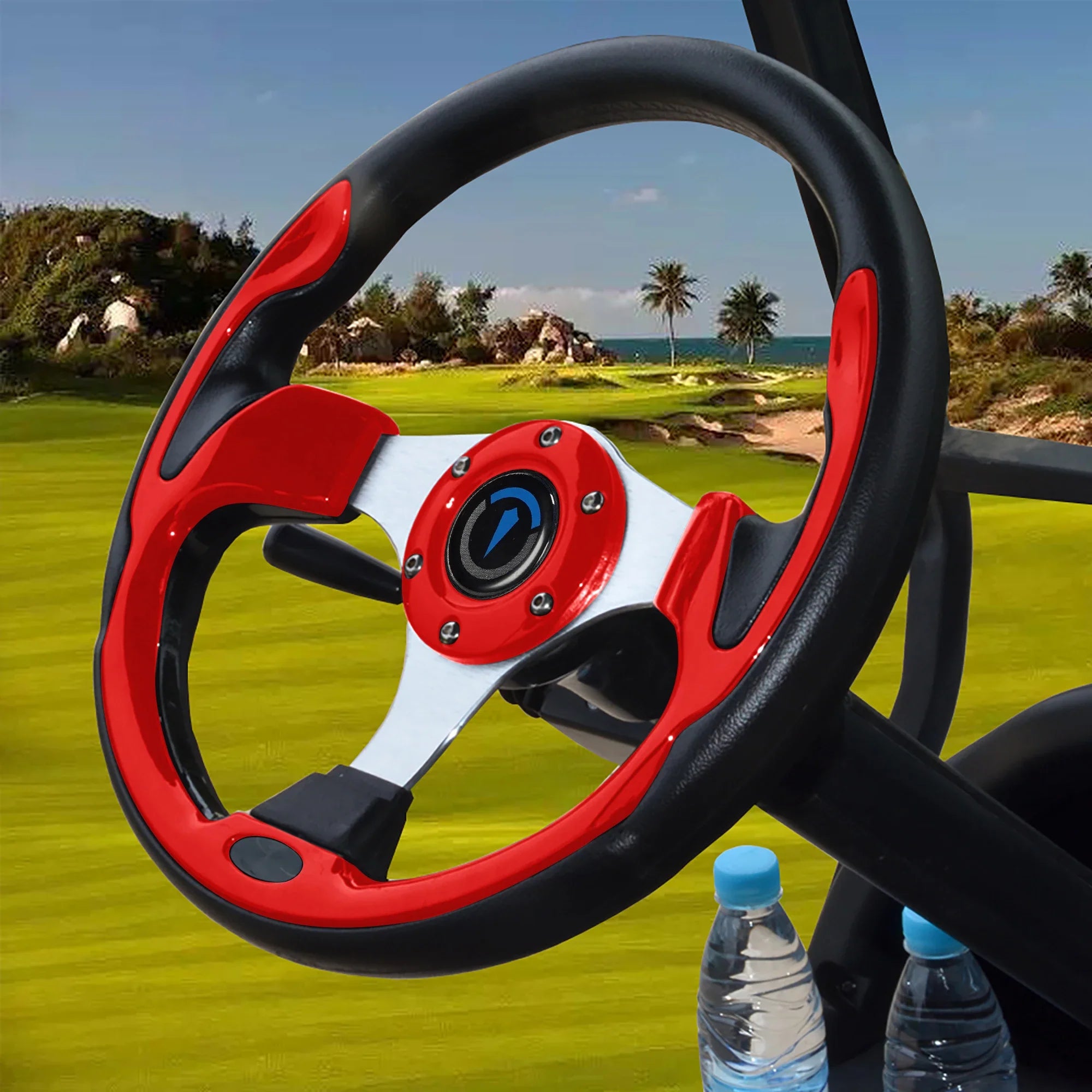 13 Inch 320mm Universal Golf Cart Steering Wheel – PU Leather, 5/6 Hole