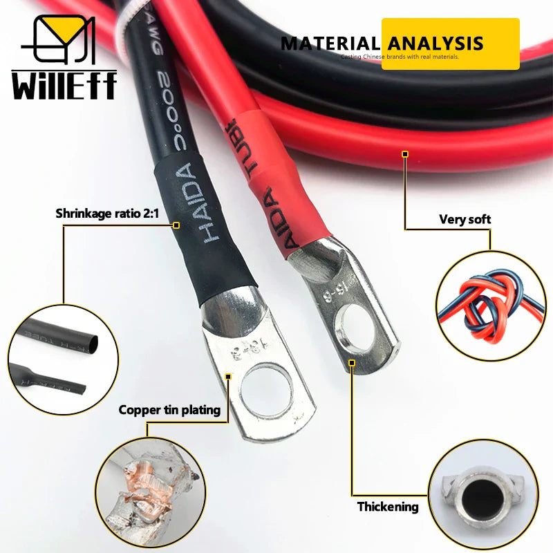 Lug Cable Car Battery Cable Silicone inverter UPS jumper Terminal wire Super soft Silicone Copper Cable M6-M8 M8-M10 M6-M10
