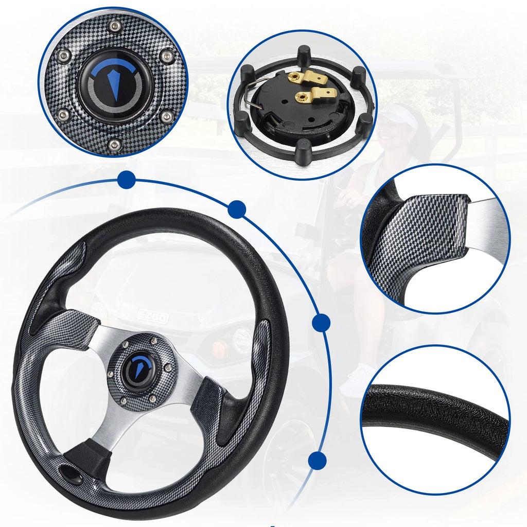 13 Inch 320mm Universal Golf Cart Steering Wheel – PU Leather, 5/6 Hole