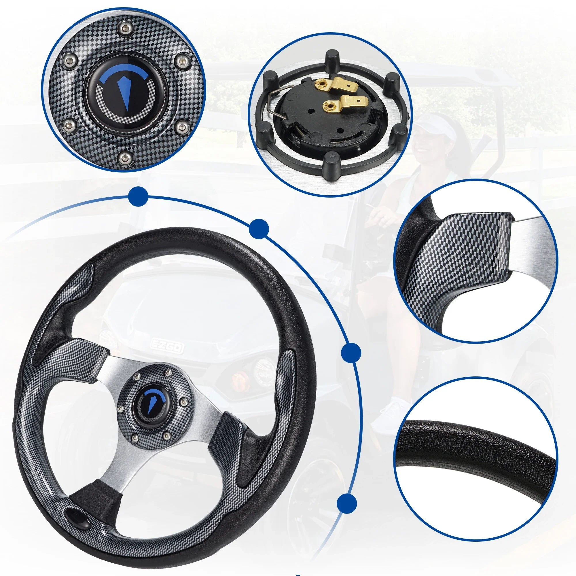 13 Inch 320mm Universal Golf Cart Steering Wheel – PU Leather, 5/6 Hole