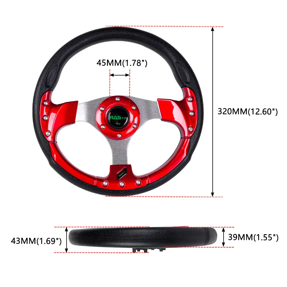 13 Inch 320mm Golf Cart Steering Wheel – PU Leather, Universal 5/6 Hole