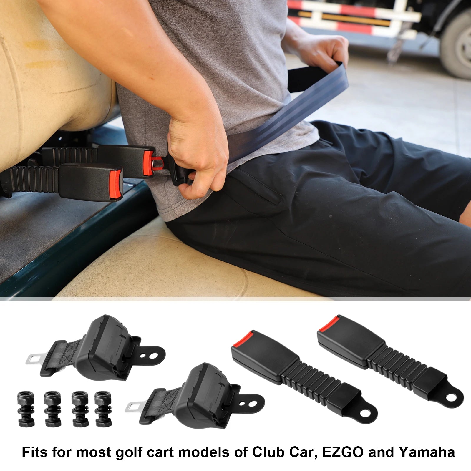 Retractable Golf Cart Seat Belt Safety Belt Compatible with EZGO Club Car Yamaha, Go Kart/UTV Seat Belt - 2 Pcs