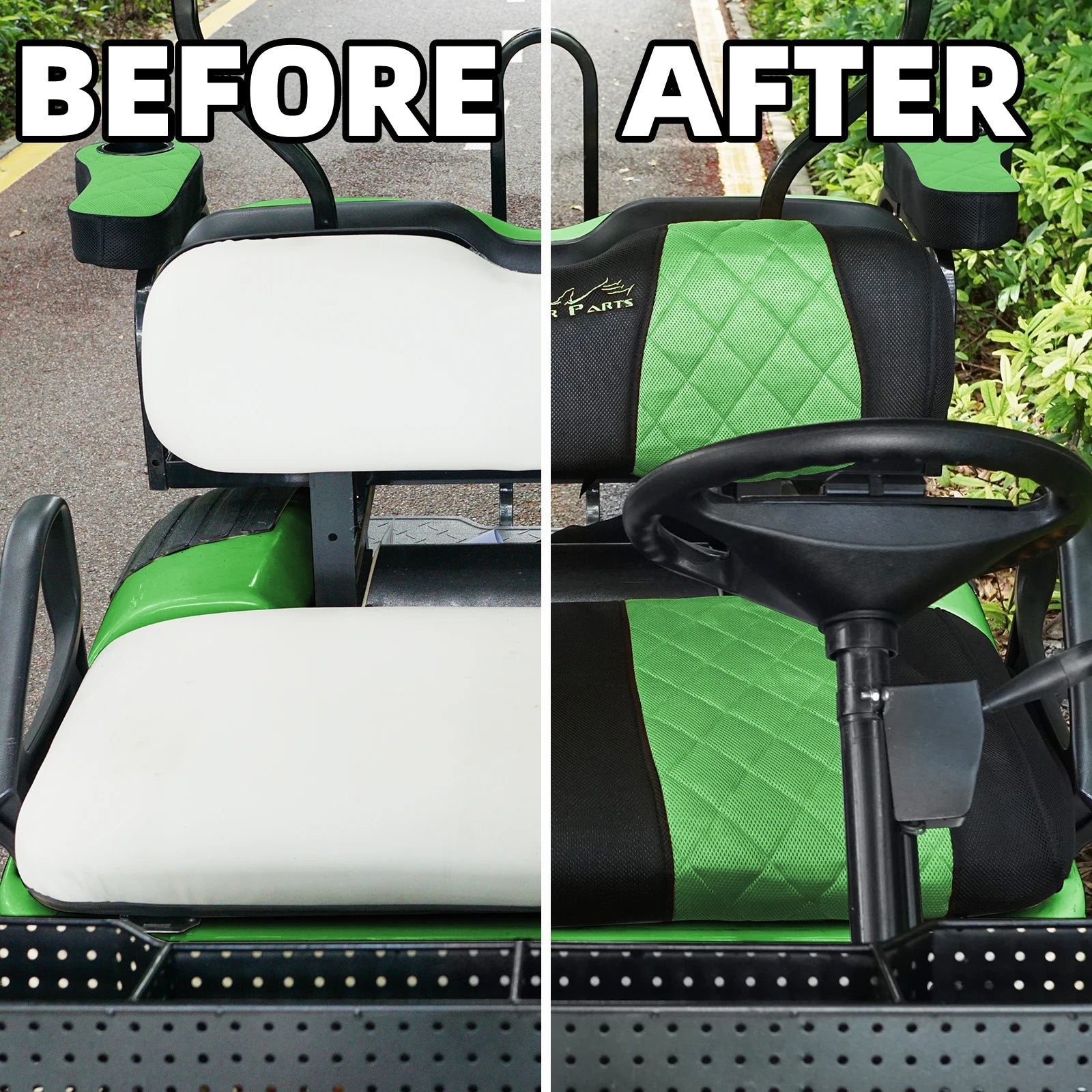 EZGO TXT & RXV Golf Cart Seat Covers – Diamond Design Breathable Mesh, Easy Install