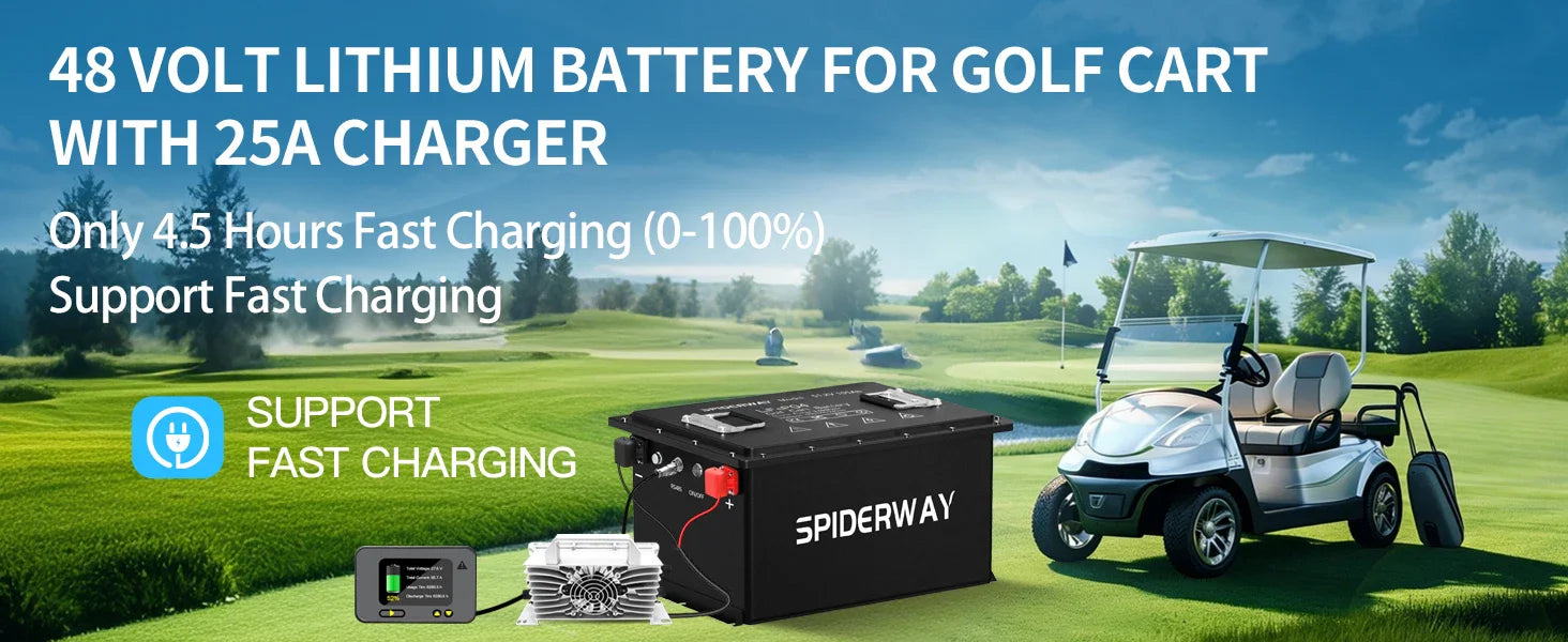 48V 150Ah Lithium Golf Cart Battery Built-in 200A BMS 6000+ Cycles Max. 10.24kW, Support Touch Monitor & Mobile APP