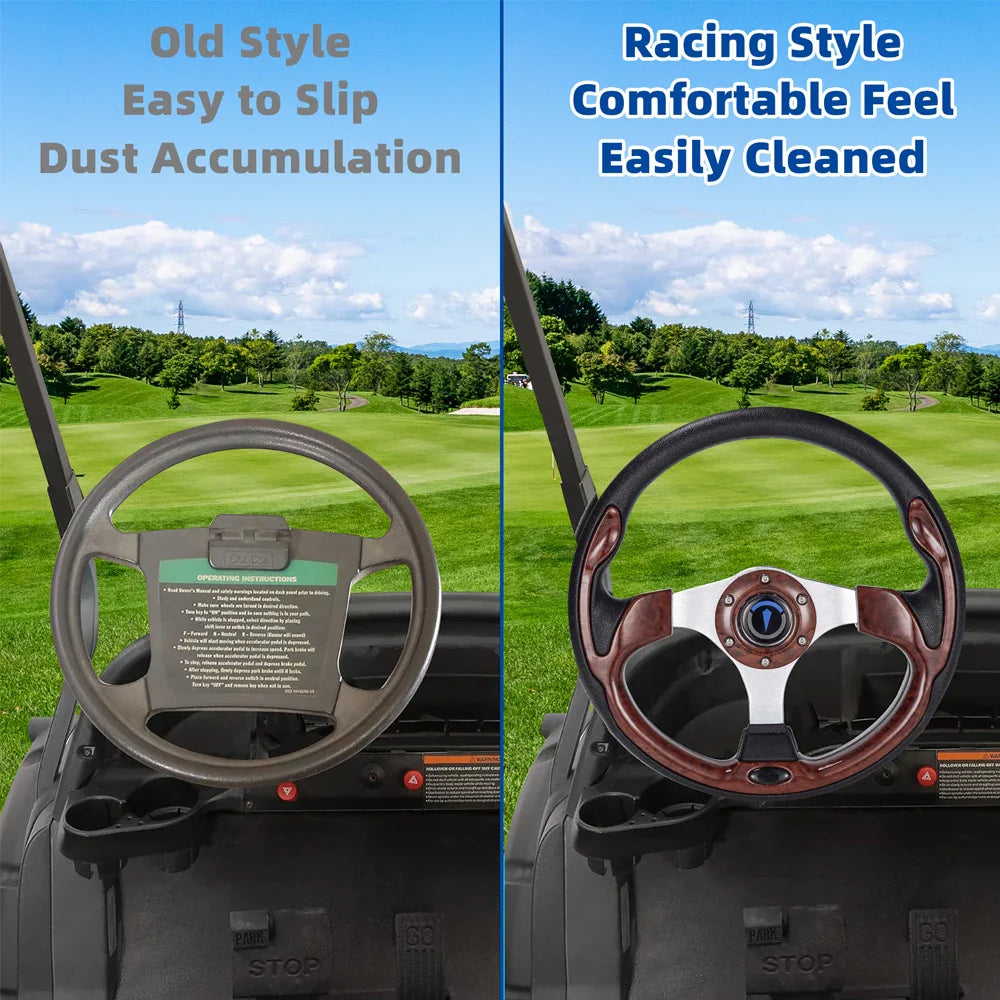 13 Inch 320mm Universal Golf Cart Steering Wheel – PU Leather, 5/6 Hole