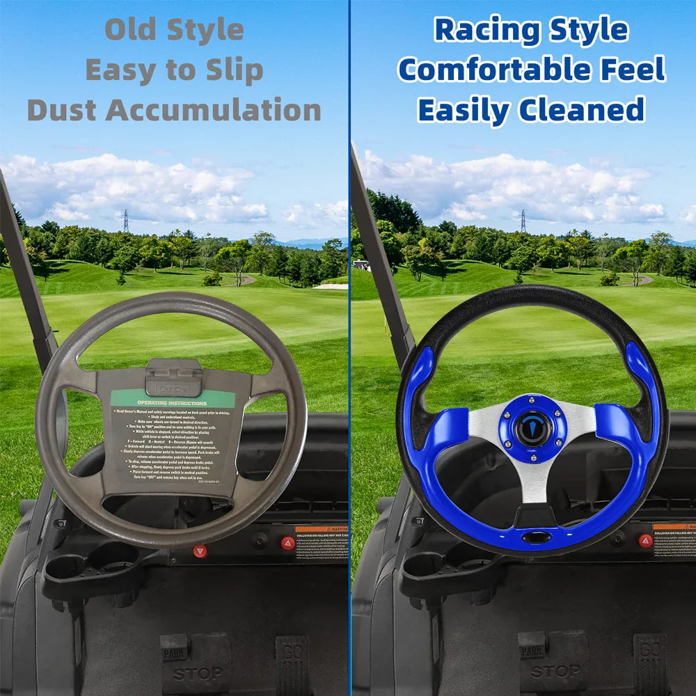 13 Inch 320mm Universal Golf Cart Steering Wheel – PU Leather, 5/6 Hole