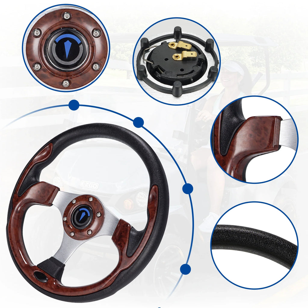 13 Inch 320mm Universal Golf Cart Steering Wheel – PU Leather, 5/6 Hole