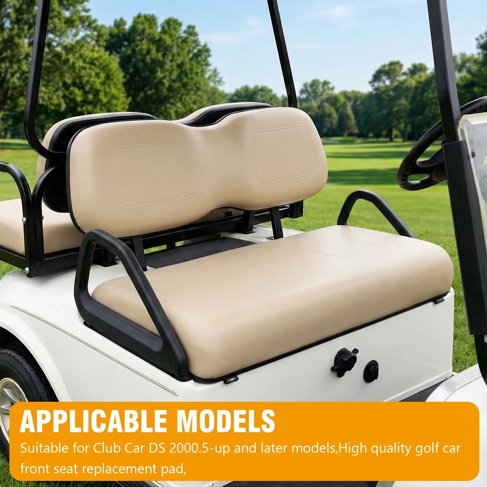 Club Car DS Front Seat Cushion Set – Beige PU Leather Replacement Kit (2000.5 & Up)