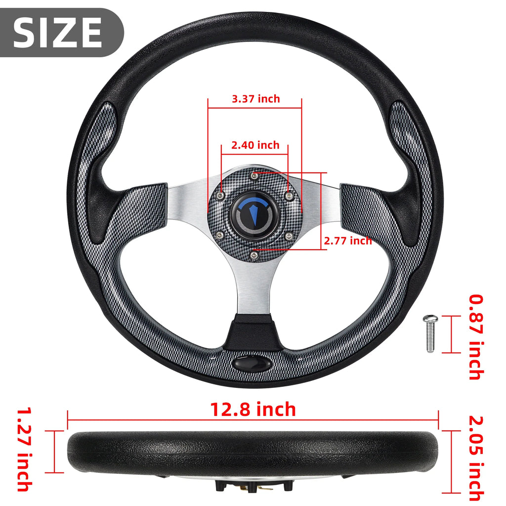 13 Inch 320mm Universal Golf Cart Steering Wheel – PU Leather, 5/6 Hole