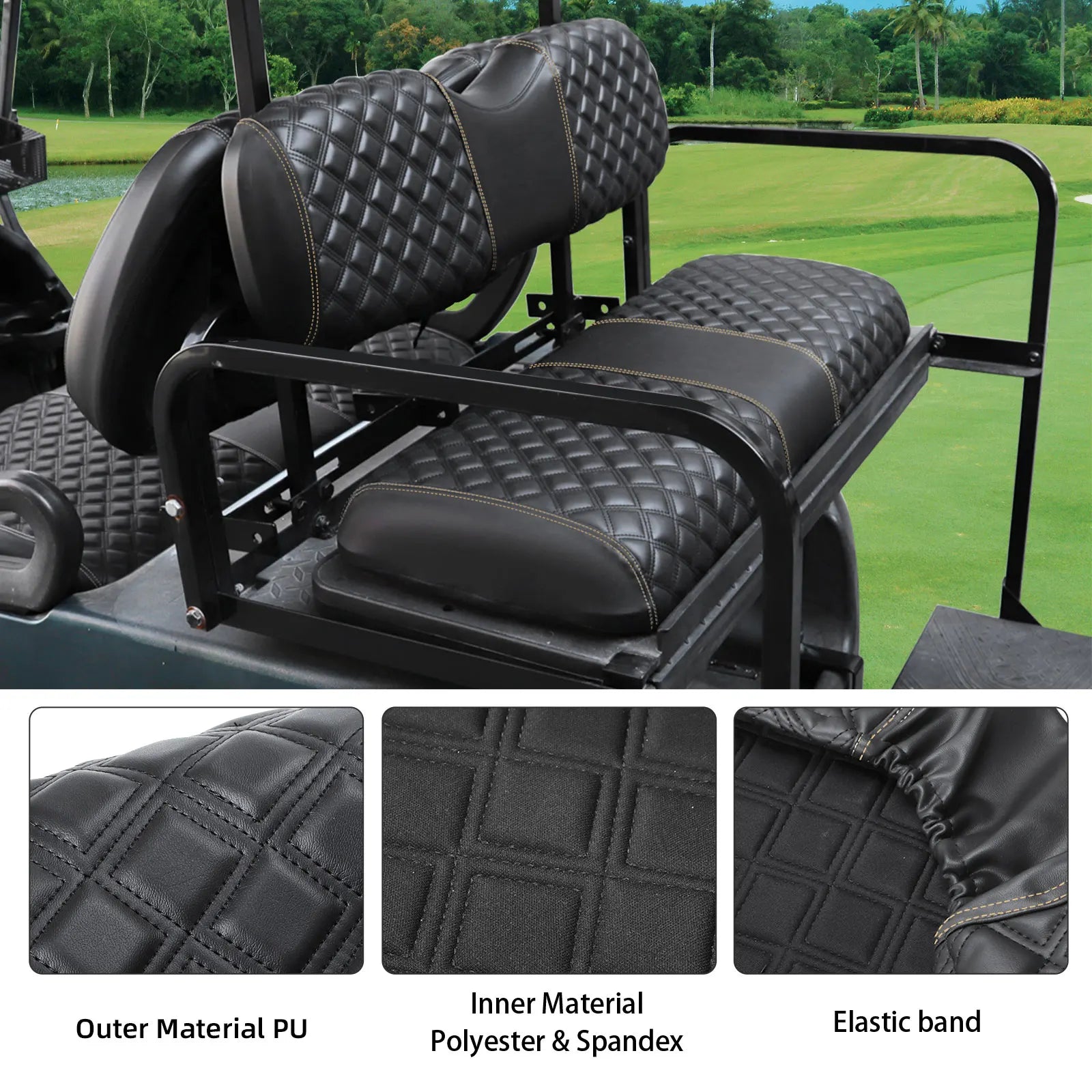 Golf Cart Seat Covers Kit | Aftermarket Rear Seat, | Common Seat Cushion, Marine Grade Vinyl Material/Easy to Clean
