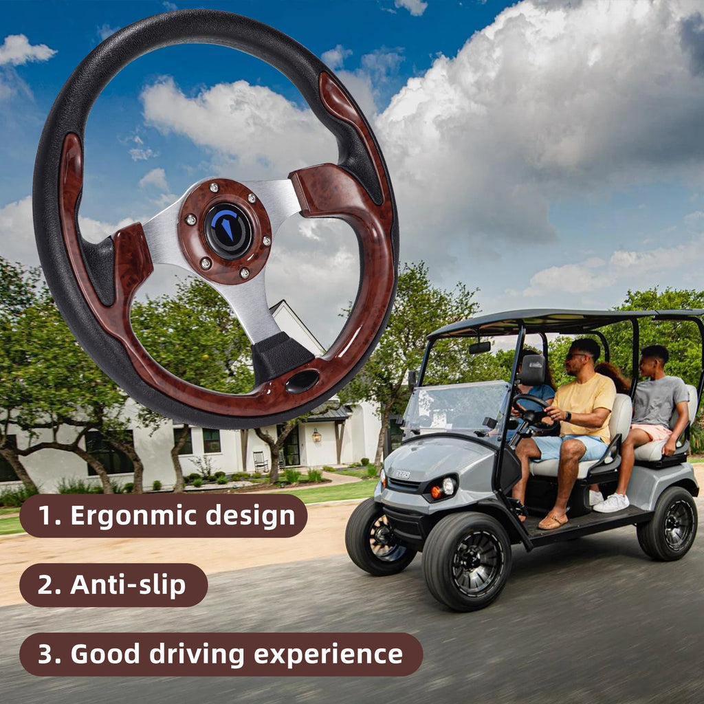 13 Inch 320mm Universal Golf Cart Steering Wheel – PU Leather, 5/6 Hole